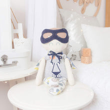 Load image into Gallery viewer, RubyBabyDesigns Keepsake Collective Memory Heirloom Cloth Doll Keepsake Superhero. Available in classic 45cm size and Mini Mee 26cm size. Created from loved ones clothing into a modern heirloom cloth doll. Handmade and designed in Melbourne.