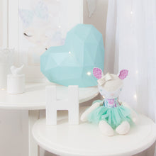Load image into Gallery viewer, RubyBabyDesigns heirloom cloth doll, deer ballerina, mini mee, mini, felt, rag doll, cloth decor, heirloom, keepsake, handmade, made in melbourne, mini mee, mummy and me, big sister, little sister, deer, woodlands, floral, flowers, bow, spots, digital print, ballerina, tutu, mint, lilac, white, purple, blue, teal, magenta, faux leather, pewter