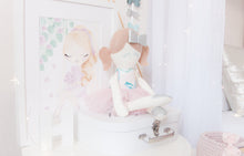 Load image into Gallery viewer, RubyBabyDesigns Keepsake Collective Pascal Ballerina Modern Heirloom Cloth Doll, ballerina, pastels, floral, modern floral, tutu, peachy pink, bow, silver, aqua, mint, toffee, wool, felt, cotton, handmade, made in melbourne