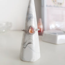 Load image into Gallery viewer, CUSTOM LISTING Sylvia Memories in Threads -  &quot;Plum&quot; Pear Halo Ring with complimenting straight band CUSTOM ORDER ONLY, CUSTOM MAKE TIMES APPLY.