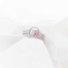 Load image into Gallery viewer, CUSTOM LISTING Lindsay Memories in Threads -  "Opal" Oval Halo Ring and Plain Pave Bands with cremation ashes CUSTOM ORDER ONLY, CUSTOM MAKE TIMES APPLY.