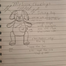 Load image into Gallery viewer, CUSTOM LISTING Melissa - Classic "Pip" the Pup Memory Cloth Heirloom Doll and Hanging HeartsDECOR CUSTOM ORDER ONLY, CUSTOM MAKE TIMES APPLY.