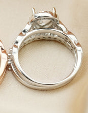 Load image into Gallery viewer, CUSTOM LISTING Lindsay Memories in Threads -  &quot;Peaches&quot; Pear Halo Ring and Missy Marquise Bands and &quot;Harps&quot; Halo Round Ring with &quot;Prairy&quot; Plait Bands with cremation ashes CUSTOM ORDER ONLY, CUSTOM MAKE TIMES APPLY.