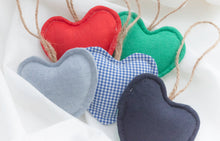 Load image into Gallery viewer, CUSTOM LISTING Melissa - Classic "Pip" the Pup Memory Cloth Heirloom Doll and Hanging HeartsDECOR CUSTOM ORDER ONLY, CUSTOM MAKE TIMES APPLY.