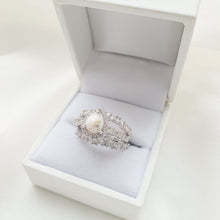 Load image into Gallery viewer, CUSTOM LISTING Lindsay Memories in Threads -  &quot;Peaches&quot; Pear Halo Ring and Missy Marquise Bands and &quot;Harps&quot; Halo Round Ring with &quot;Prairy&quot; Plait Bands with cremation ashes CUSTOM ORDER ONLY, CUSTOM MAKE TIMES APPLY.