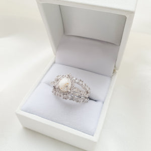 CUSTOM LISTING Lindsay Memories in Threads -  "Peaches" Pear Halo Ring and Missy Marquise Bands and "Harps" Halo Round Ring with "Prairy" Plait Bands with cremation ashes CUSTOM ORDER ONLY, CUSTOM MAKE TIMES APPLY.