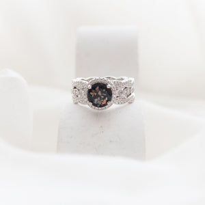 CUSTOM LISTING Lindsay Memories in Threads -  "Peaches" Pear Halo Ring and Missy Marquise Bands and "Harps" Halo Round Ring with "Prairy" Plait Bands with cremation ashes CUSTOM ORDER ONLY, CUSTOM MAKE TIMES APPLY.