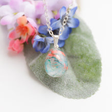 Load image into Gallery viewer, RubyBabyDesigns Keepsake Collective Memories in Threads Resin Teardrop pendant using inclusions such as loved ones clothing, fabrics, cremation ashes, preserved breastmilk, preserved flowers, locks of hair etc, handmade, made in melbourne, hand crafted.