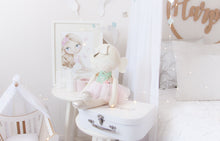 Load image into Gallery viewer, RubyBabyDesigns heirloom cloth doll, ballerina, faux leather, tulle, bow, felt, ballerina bun, ballet shoes, ragdoll, cloth decor, heirloom, keepsake, handmade, made in melbourne, mint, green, light green, pale pink, pink, cream, blonde, yellow, champagne, sage, vintage floral, floral, vintage