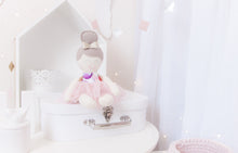 Load image into Gallery viewer, RubyBabyDesigns heirloom cloth doll, ballerina, faux leather,mini, mini mee, mum and daughter, big sister, little sister, tulle, bow, felt, ballerina bun, ragdoll, cloth decor, heirloom, keepsake, handmade, made in melbourne, vintage floral, floral, watercolour floral, watercolour, australiana, australia, gumnut, foliage, flora, purple, magenta, fuchsia, blue, white, peachy pink, pink, mink, champagne, pewter