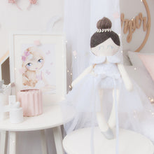 Load image into Gallery viewer, RubyBabyDesigns Keepsake Collective Memories in Threads Wedding Dress Ballerina Heirloom Keepsake Cloth Doll, cloth doll, wedding dress, memory doll, bride, doll created from a wedding dress, keepsake, memory bead, personalised, custom made to order, made in melbourne, handmade, wedding keepsake, ballerina, tutu, felt, cotton, lace, white, brown, silver, tulle