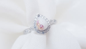 CUSTOM LISTING Jenelle Memories in Threads -  "Peaches" Pear Halo Ring with PBM CUSTOM ORDER ONLY, CUSTOM MAKE TIMES APPLY.