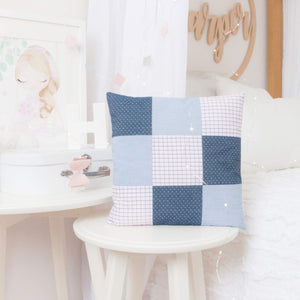 RubyBabyDesigns Keepsake Collective Quinn Quilted Heirloom Keepsake Pillow. Taking special memories of clothing and turning them into a keepsake to treasure. Handmade and designed in Melbourne. Approx 30cm x 30cm square. Featuring 9 quilted squares.