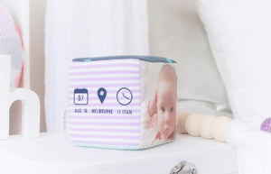 MEMORY "Milestone Baby Birth Cube" ©️ Memories in Threads Heirloom Cloth Decor