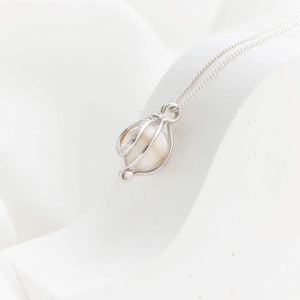 MEMORY JEWELLERY "Carly" Caged Pearl Floating Pendant Memories in Threads