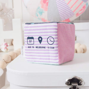 MEMORY "Milestone Baby Birth Cube" ©️ Memories in Threads Heirloom Cloth Decor